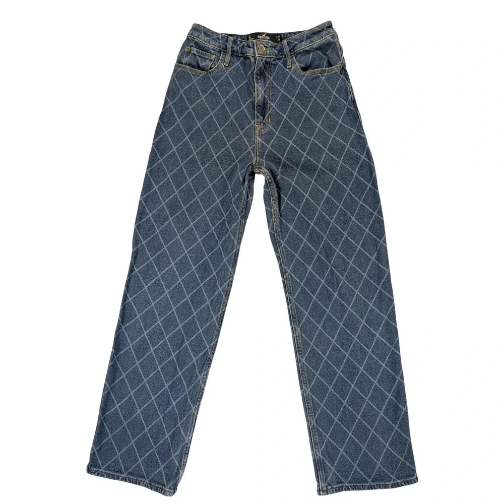 Hollister Ultra High Rise Dad Jeans Women 27 Blue Denim Bleach Diamond Baggy 90s